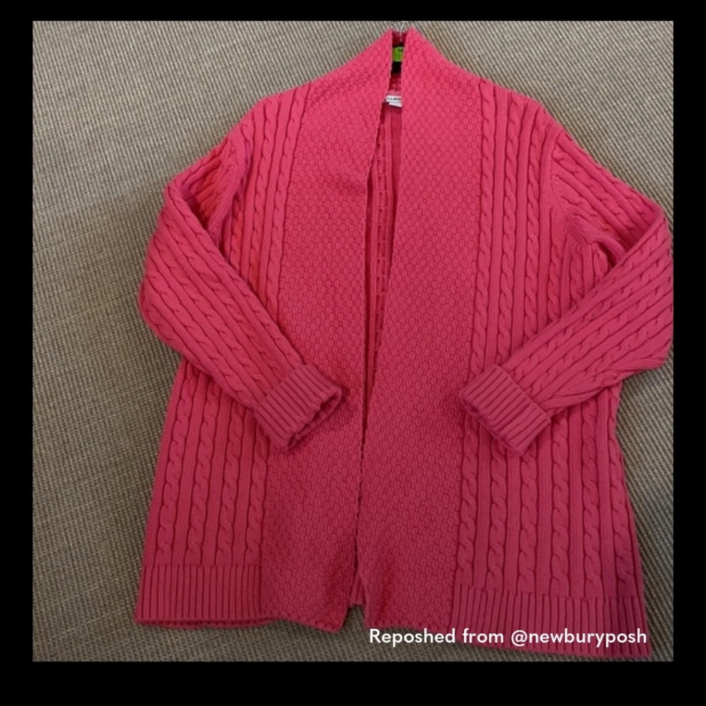 LL Bean Cable Knit Cardigan Sweater - Coral Pink